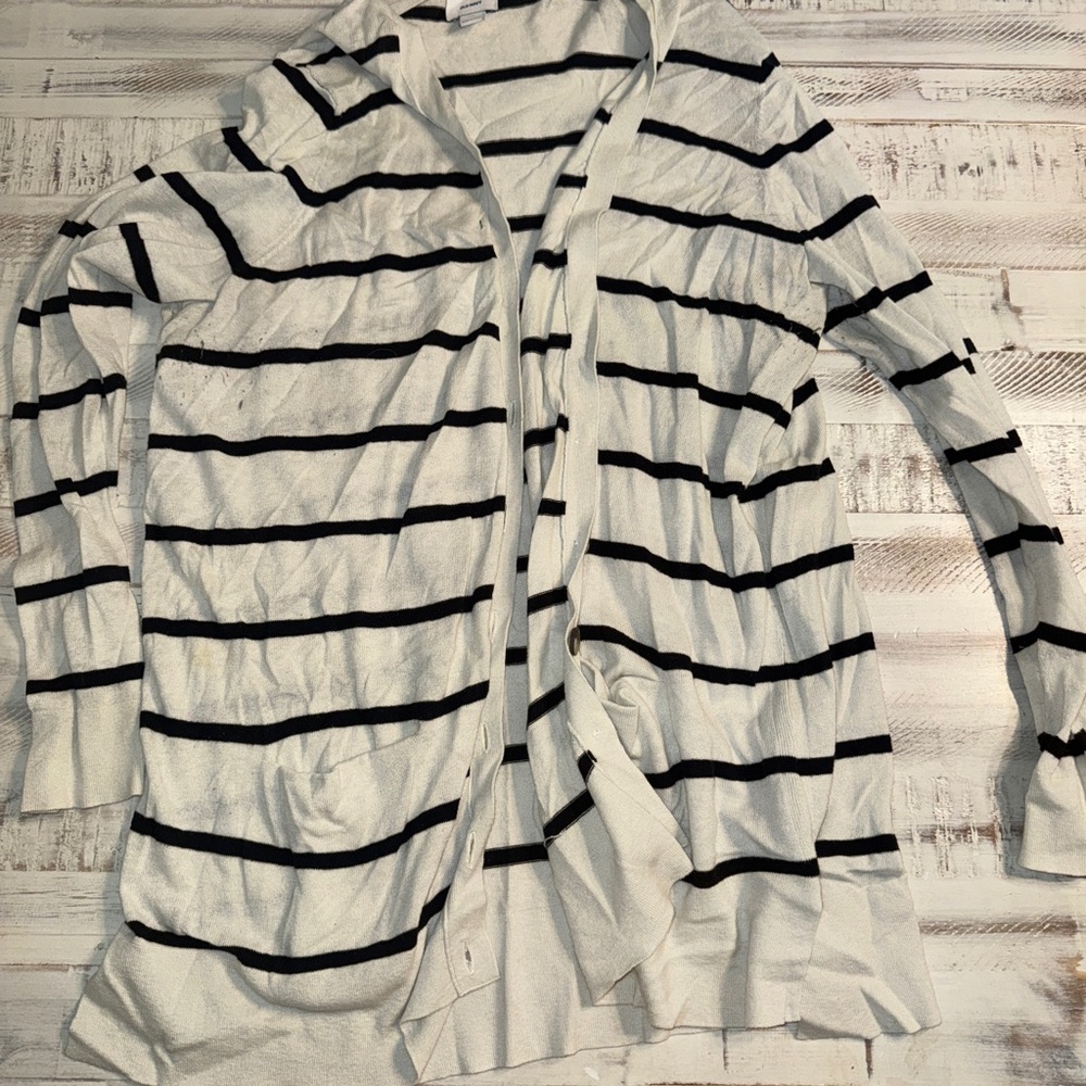 Old Navy Black and White Striped Cardigan